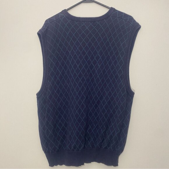 Eddie Bauer Men's Sweater Vest Size Large Navy Blue Argyle 100% Cotton - Picture 3 of 4